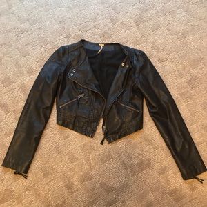 Free people black vegan leather crop moto jacket